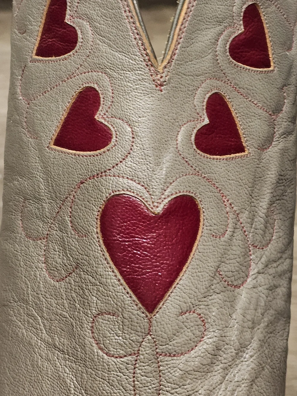 Stunning Knee-High Cowboy Boots in Gray Leather & Red Heart Inlays Justin Size 7